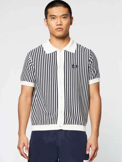 View All|Sergio Tacchini Abramo Knit Polo- Pearled Ivory/ Maritime Blue