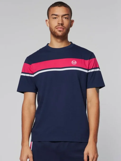 T-Shirts|Sergio Tacchini Damarindo T-Shirt- Maritime Blue/ Rasberry