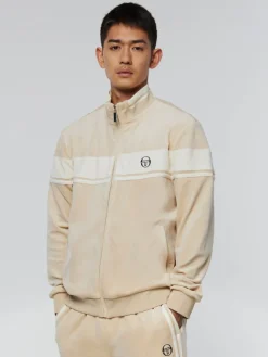 Velour|Sergio Tacchini Damarindo Velour Track Jacket- Cement/ Gardenia