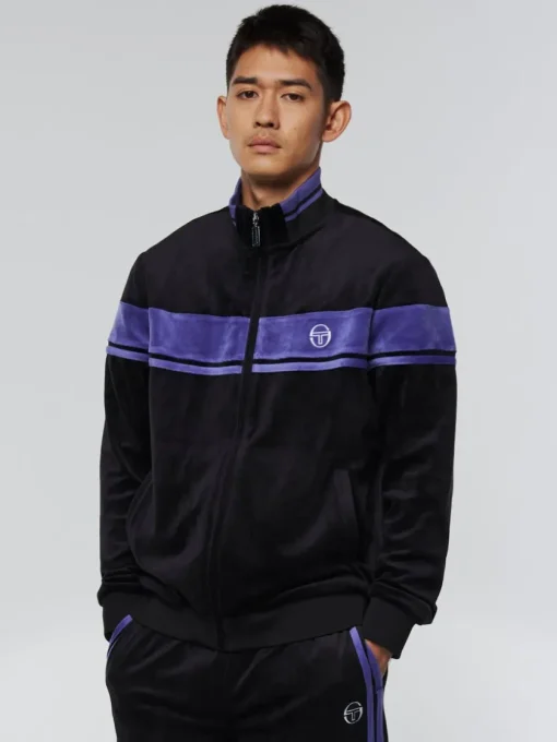 Velour|Sergio Tacchini Damarindo Velour Track Jacket- Black/ Liberty