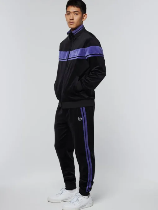 Velour|Sergio Tacchini Damarindo Velour Track Jacket- Black/ Liberty