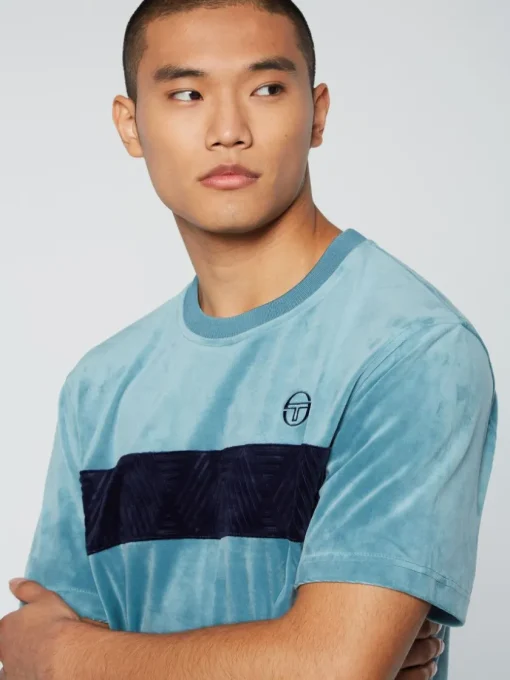 Velour|Sergio Tacchini Debossed Damarindo Velour T-Shirt- Larkspur