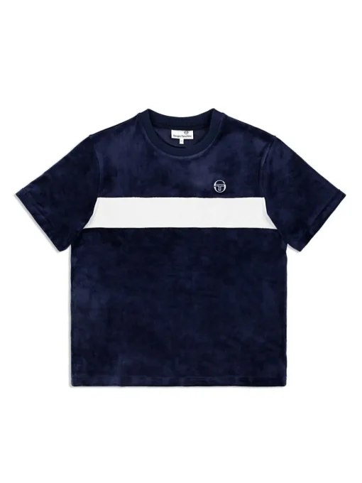 T-Shirts|Sergio Tacchini Debossed Damarindo Velour T-Shirt- Maritime Blue