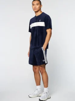 T-Shirts|Sergio Tacchini Debossed Damarindo Velour T-Shirt- Maritime Blue