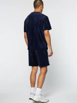 T-Shirts|Sergio Tacchini Debossed Damarindo Velour T-Shirt- Maritime Blue
