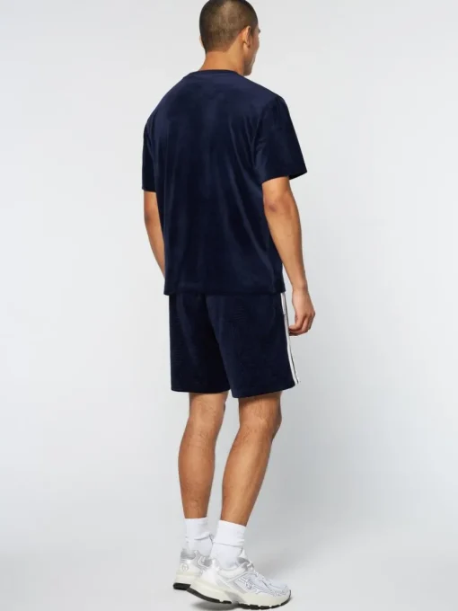 T-Shirts|Sergio Tacchini Debossed Damarindo Velour T-Shirt- Maritime Blue