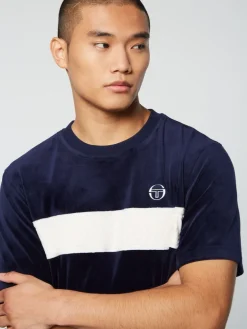 T-Shirts|Sergio Tacchini Debossed Damarindo Velour T-Shirt- Maritime Blue