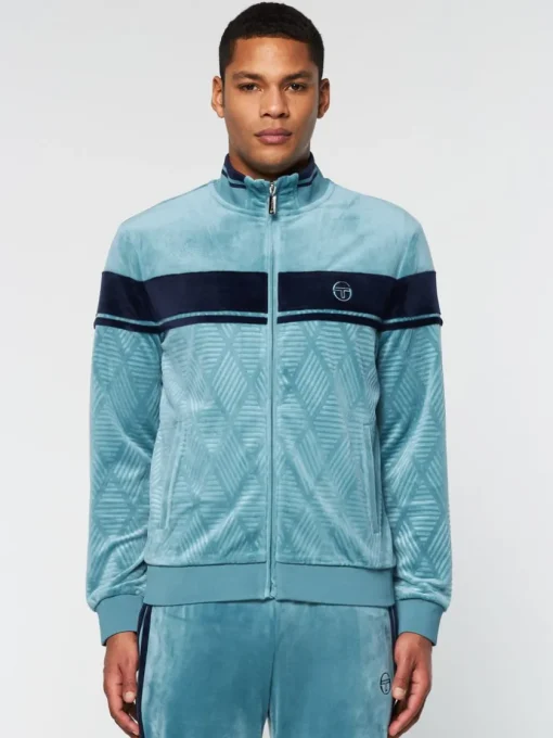 Jackets|Sergio Tacchini Debossed Damarindo Velour Track Jacket- Larkspur