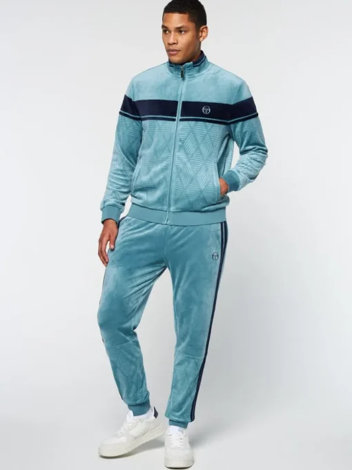 Jackets|Sergio Tacchini Debossed Damarindo Velour Track Jacket- Larkspur