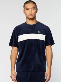 Velour|Sergio Tacchini Debossed Damarindo Velour T-Shirt- Maritime Blue