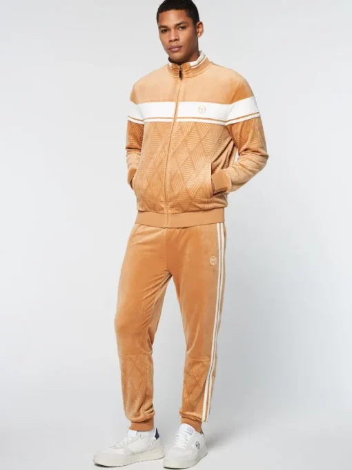 Tracksuits|Sergio Tacchini Debossed Damarindo Velour Track Jacket- Meerkat