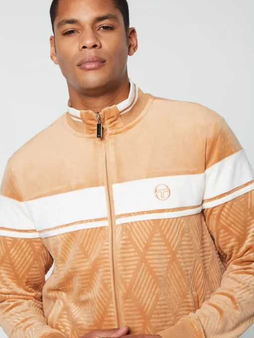 Tracksuits|Sergio Tacchini Debossed Damarindo Velour Track Jacket- Meerkat