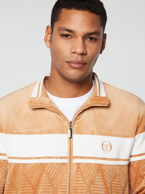 Tracksuits|Sergio Tacchini Debossed Damarindo Velour Track Jacket- Meerkat