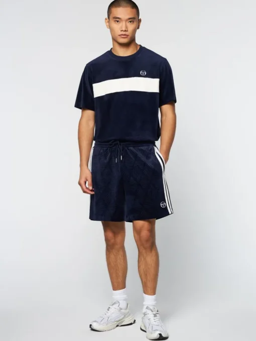 Velour|Sergio Tacchini Debossed Damarindo Velour Short- Maritime Blue