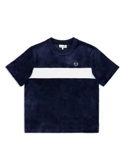 View All|Sergio Tacchini Debossed Damarindo Velour T-Shirt- Maritime Blue