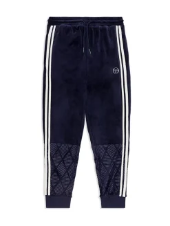 Tracksuits|Sergio Tacchini Debossed Damarindo Velour Track Pant- Maritime Blue