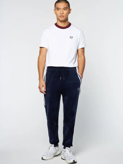 Tracksuits|Sergio Tacchini Debossed Damarindo Velour Track Pant- Maritime Blue