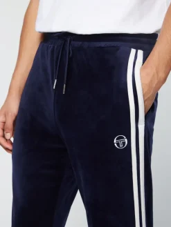 Tracksuits|Sergio Tacchini Debossed Damarindo Velour Track Pant- Maritime Blue