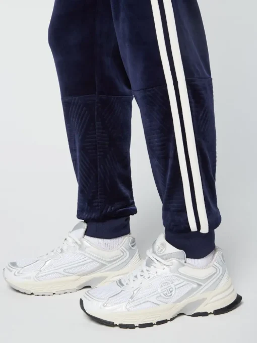 Tracksuits|Sergio Tacchini Debossed Damarindo Velour Track Pant- Maritime Blue