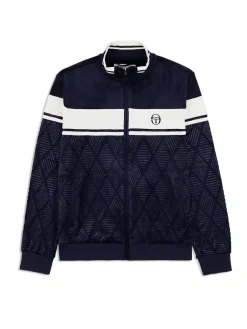 Tracksuits|Sergio Tacchini Debossed Damarindo Velour Track Jacket- Maritime Blue