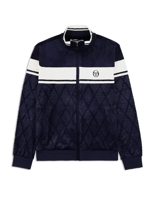Tracksuits|Sergio Tacchini Debossed Damarindo Velour Track Jacket- Maritime Blue