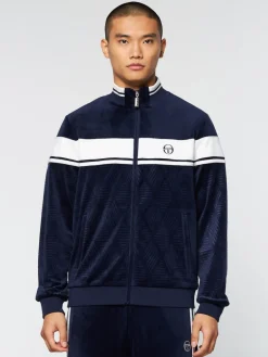 Tracksuits|Sergio Tacchini Debossed Damarindo Velour Track Jacket- Maritime Blue