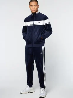 Tracksuits|Sergio Tacchini Debossed Damarindo Velour Track Jacket- Maritime Blue