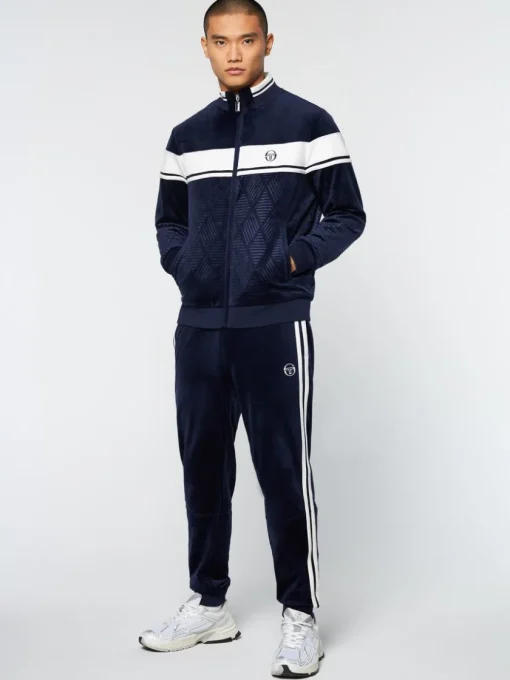 Tracksuits|Sergio Tacchini Debossed Damarindo Velour Track Jacket- Maritime Blue