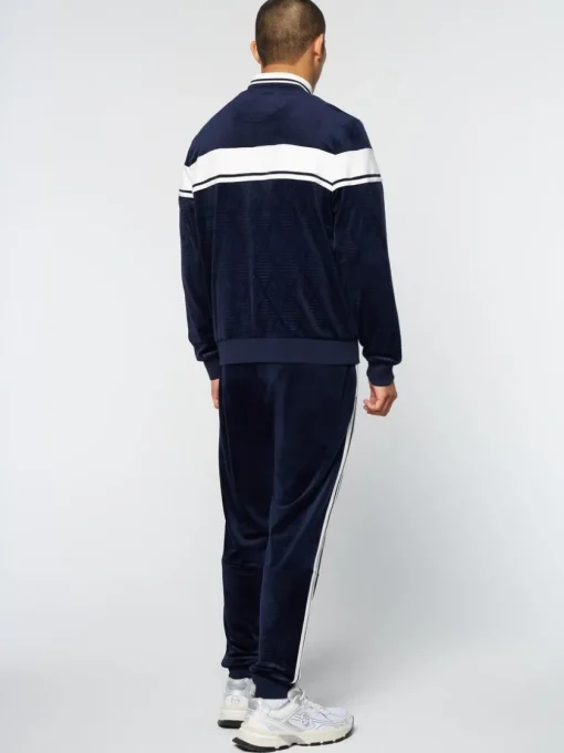 Tracksuits|Sergio Tacchini Debossed Damarindo Velour Track Jacket- Maritime Blue