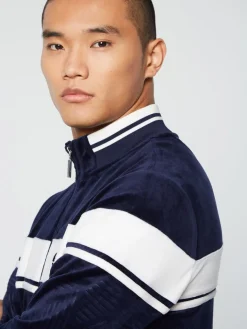 Tracksuits|Sergio Tacchini Debossed Damarindo Velour Track Jacket- Maritime Blue