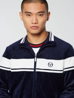 Tracksuits|Sergio Tacchini Debossed Damarindo Velour Track Jacket- Maritime Blue