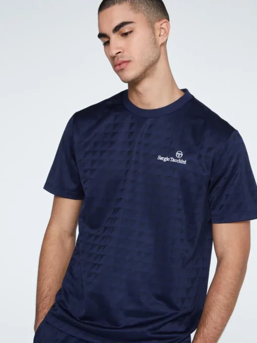 For The Court|Sergio Tacchini Geo T-Shirt-Maritime Blue