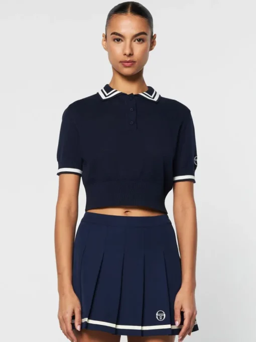 Tops And Sports Bras|Sergio Tacchini Perla Knit Cropped Polo- Maritime Blue
