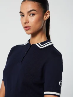 Tops And Sports Bras|Sergio Tacchini Perla Knit Cropped Polo- Maritime Blue