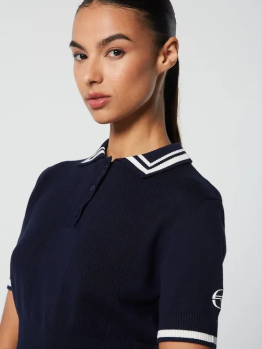 Tops And Sports Bras|Sergio Tacchini Perla Knit Cropped Polo- Maritime Blue