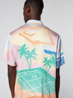 Matching Separates|Sergio Tacchini Riviera Camp Shirt- Deep Mint/ Multi