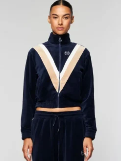 Velour|Sergio Tacchini Sara Velour Track Jacket- Maritime Blue