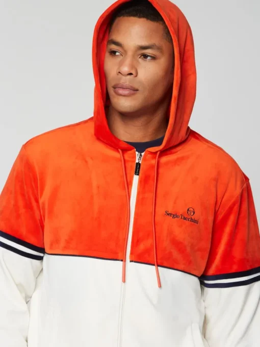 Velour|Sergio Tacchini Scopeto Full-Zip Velour Hoodie- Poinciana/ Gardenia