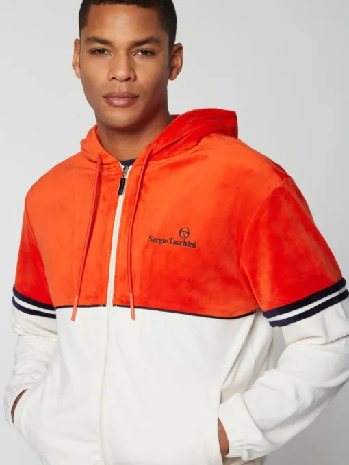 Velour|Sergio Tacchini Scopeto Full-Zip Velour Hoodie- Poinciana/ Gardenia