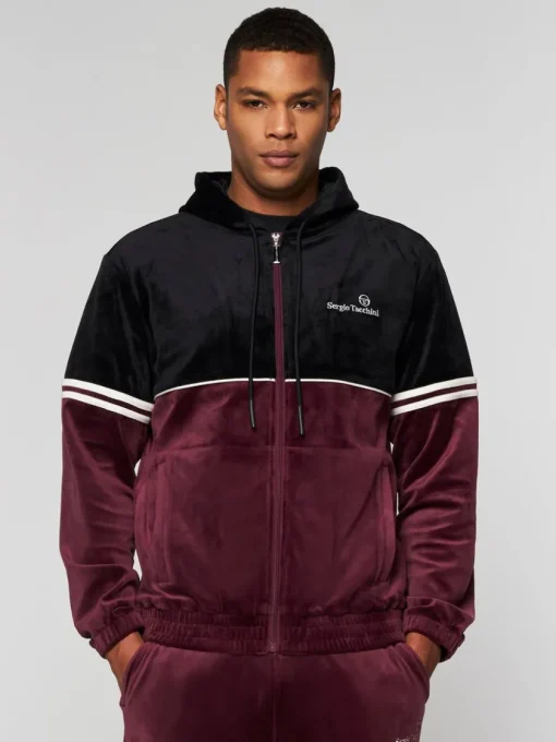 Velour|Sergio Tacchini Scopeto Full-Zip Velour Hoodie- Black Beauty/ Mauve Wine
