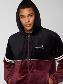 Velour|Sergio Tacchini Scopeto Full-Zip Velour Hoodie- Black Beauty/ Mauve Wine
