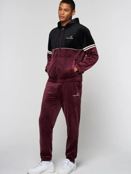 Velour|Sergio Tacchini Scopeto Full-Zip Velour Hoodie- Black Beauty/ Mauve Wine