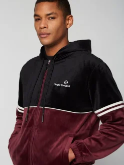 Velour|Sergio Tacchini Scopeto Full-Zip Velour Hoodie- Black Beauty/ Mauve Wine