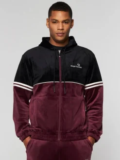 Sweatshirts And Hoodies|Sergio Tacchini Scopeto Full-Zip Velour Hoodie- Black Beauty/ Mauve Wine