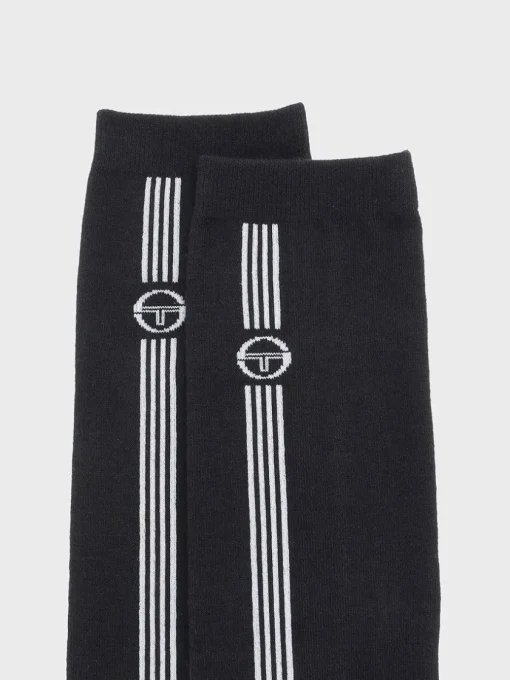 For The Court|Sergio Tacchini Striped Knee High Socks- Black