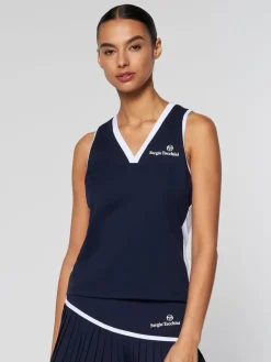 For The Court|Sergio Tacchini Women'S Vigentino Tennis V-Neck Tank Top- Maritime Blue